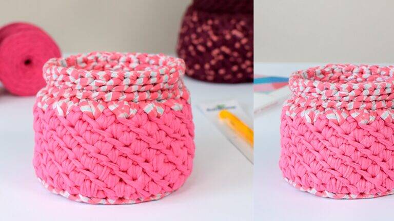 Cesto de Crochê Rosa: Artesanato Utilitário Fácil de Vender!