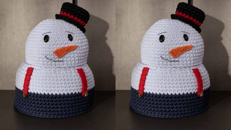 Cesto em Crochê Boneco de Neve Natalino: Faça o Seu!