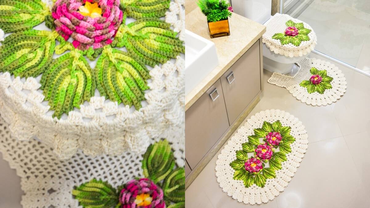 jogo de banheiro em crochê floral