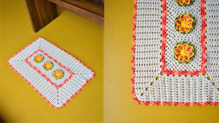tapete retangular de crochê