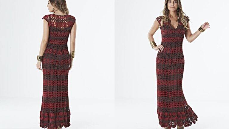 Vestido de Crochê Listrado: Um Modelo Único e Elegante!