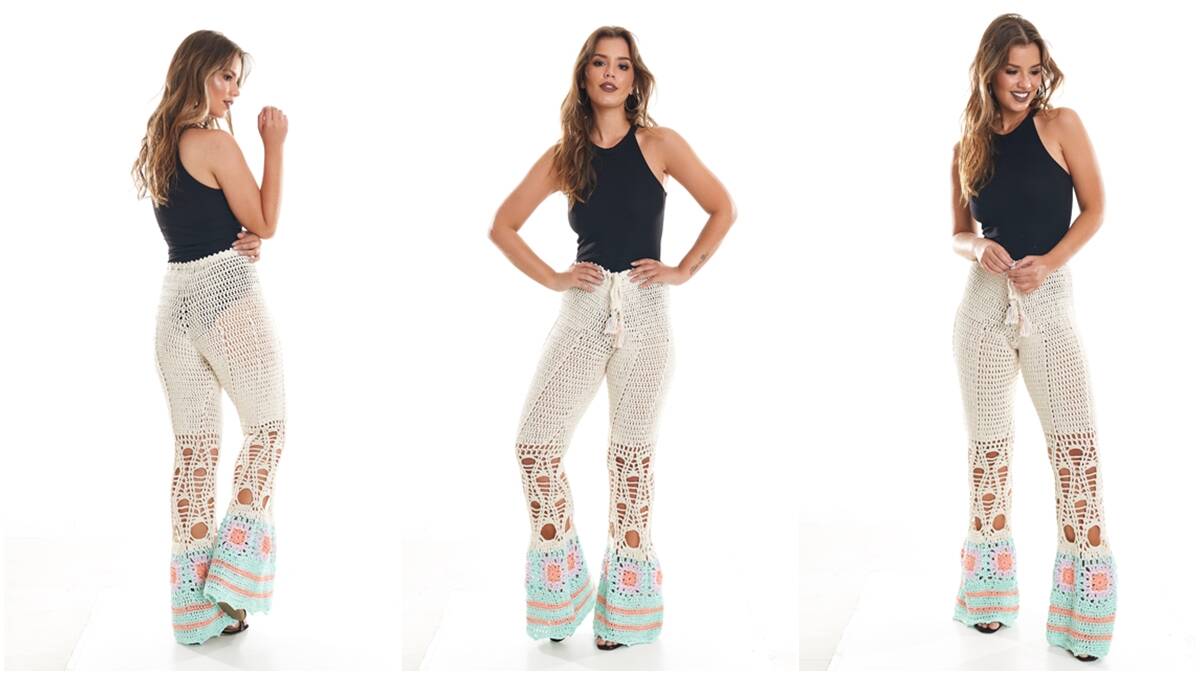 calça de crochê