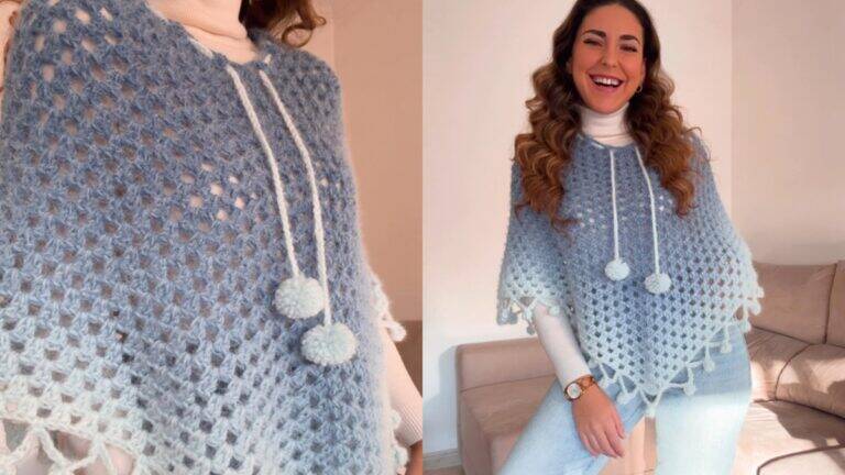 Poncho em Crochê Ártico: Um Modelo Lindo e Charmoso!