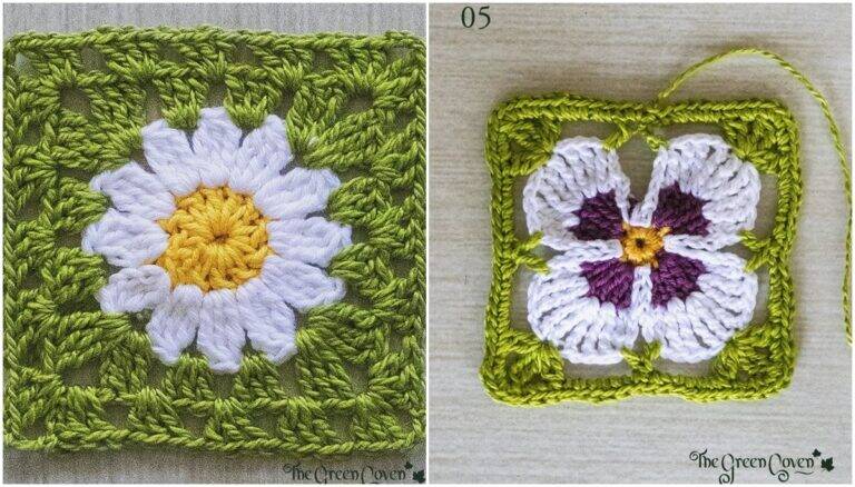 Squares em Crochê Floral: Use Esses Gráficos Lindos para Seus Projetos!