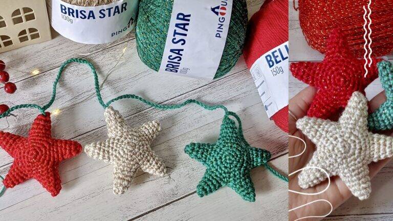 Varal de Estrelas em Amigurumi: Faça Para a Sua Árvore de Natal!