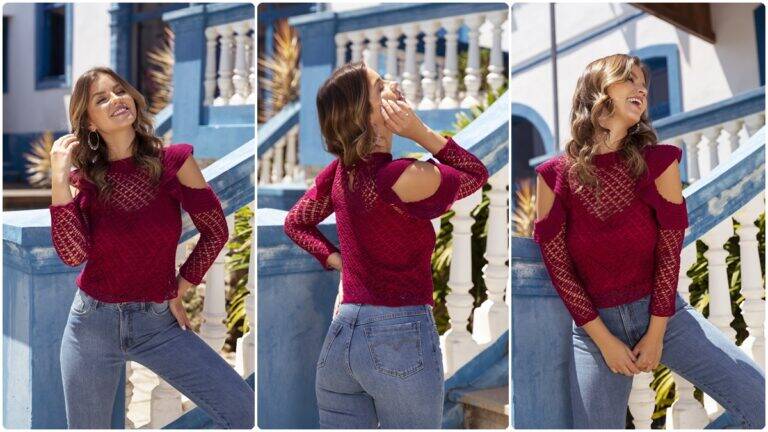 Blusa de Crochê com Manga Longa e Babado: Faça a Sua!