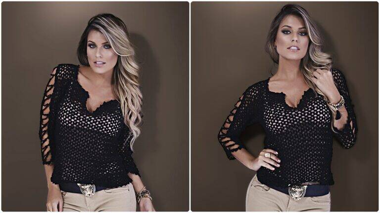 Blusa de Crochê Preto com Manga 3/4: Como Fazer a Sua?