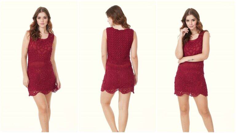 Vestido de Crochê com Motivos: Peça com Cor Linda e Elegante!