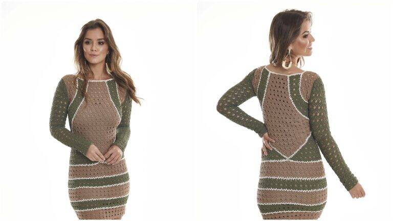Vestido de Crochê com Listras: Uma Peça Linda e Charmosa!