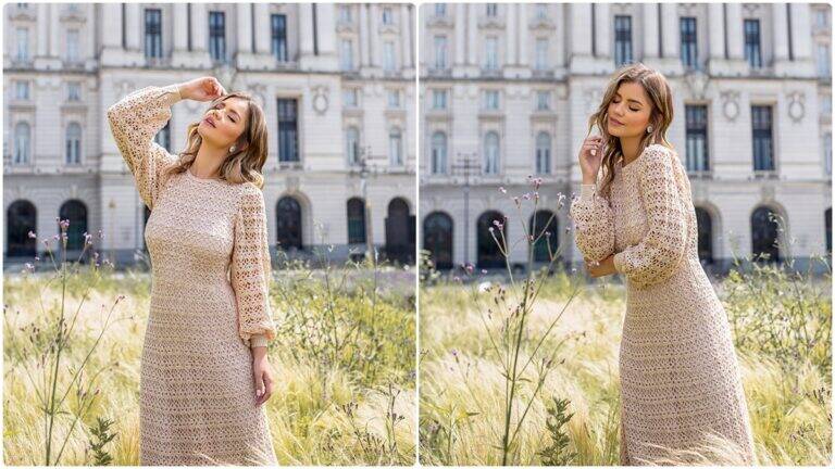 Vestido de Crochê Porcelana: Um Modelo Elegante e Charmoso!