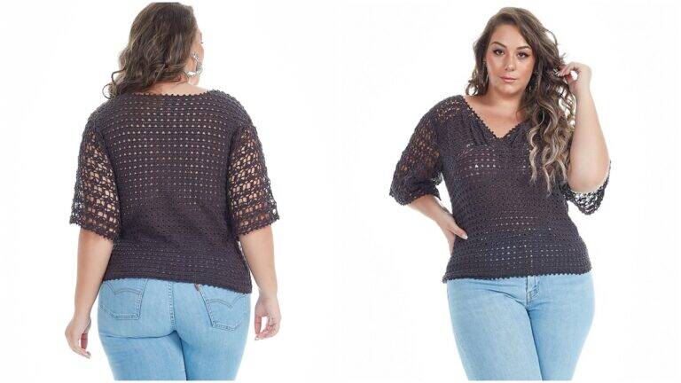 Blusa de Crochê Meia Manga: Uma Peça Linda e Estilosa!