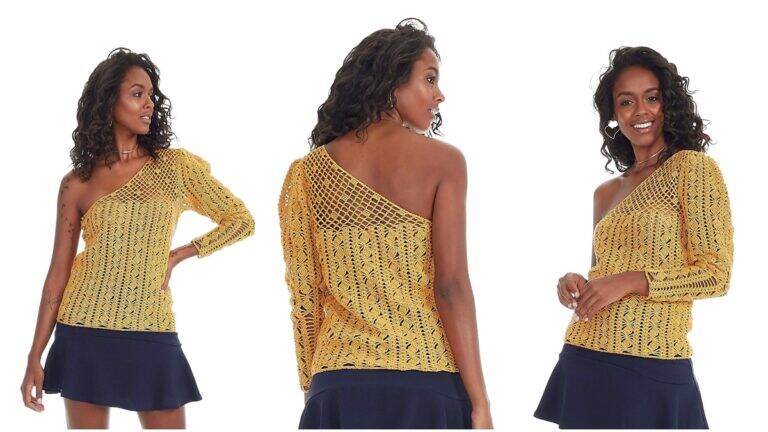 Blusa de Crochê Ouro: Uma Peça Elegante que Brilha!