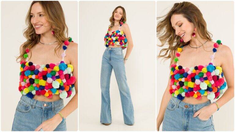Cropped de Crochê Pompons: Modelo Único e Cheio de Charme!