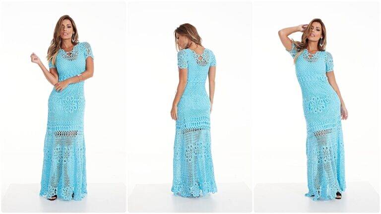 Vestido de Crochê Azul Anne: Um Modelo Lindo e Elegante!