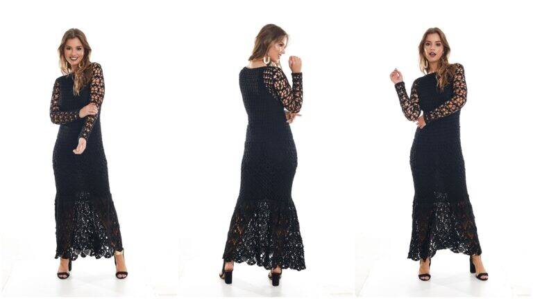 Vestido de Crochê Longo Preto: Modelo Lingo para Festas!