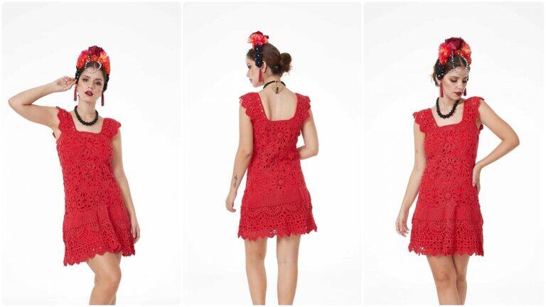 Vestido de Crochê Vermelho Brilho: Uma Peça Elegante que Brilha!