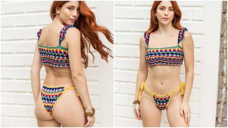 Biquíni de Crochê Colorido: Charme que Encanta com Estilo!
