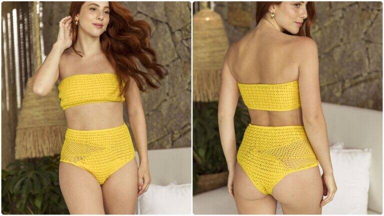 Biquíni de Crochê com Top Faixa: Charme na Piscina!