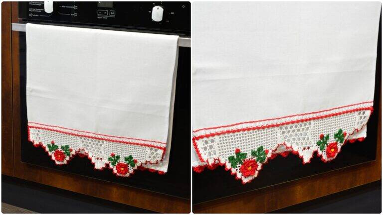 Pano de Prato em Crochê Flores Vermelhas: Elegância e Charme!