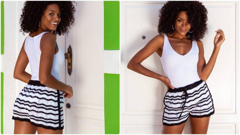 Short de Crochê Chevron: Um Modelo Lindo para o Dia a Dia!