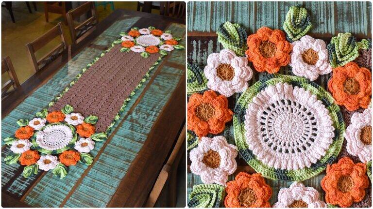 Trilho de Mesa em Crochê Buquê: Charme Artesanal com Flores!