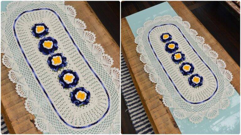 Trilho de Mesa em Crochê com Flores: Decoração Simples!