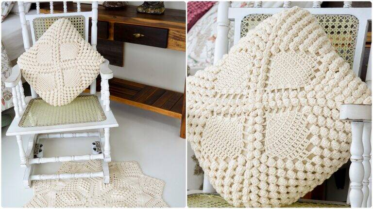 Almofada de Crochê Natural Pipoca: Um Toque de Elegância!