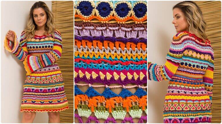 Vestido de Crochê Colorido: Peça Atraente e Charmosa!