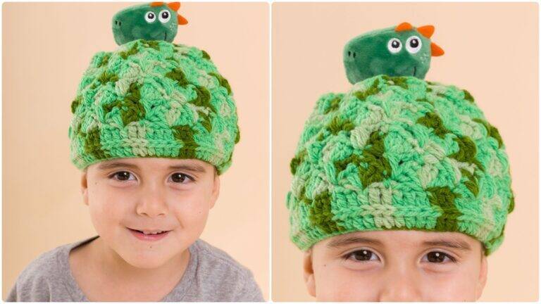 Gorro de Crochê Infantil Dino Rex: Fofura e Conforto!