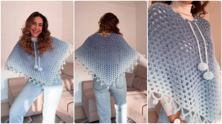Poncho de Crochê Ártico: Elegância no Look para o Inverno!