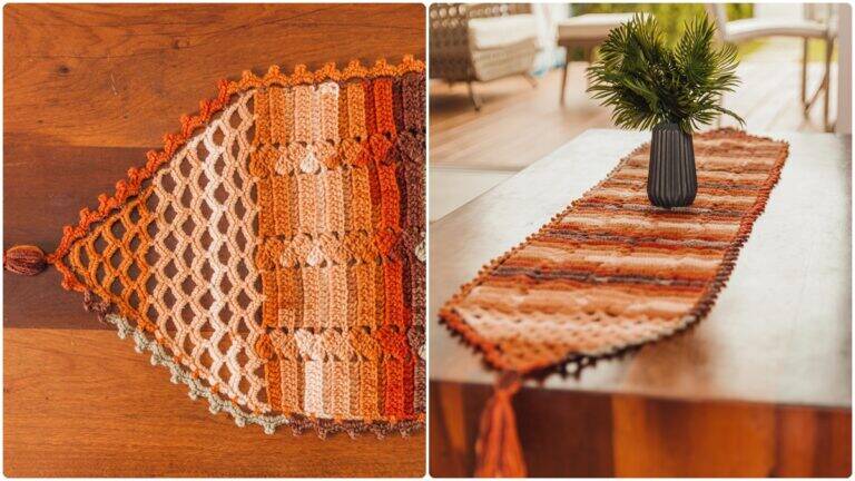 Trilho de Mesa em Crochê Brasa: Cores Quentes!