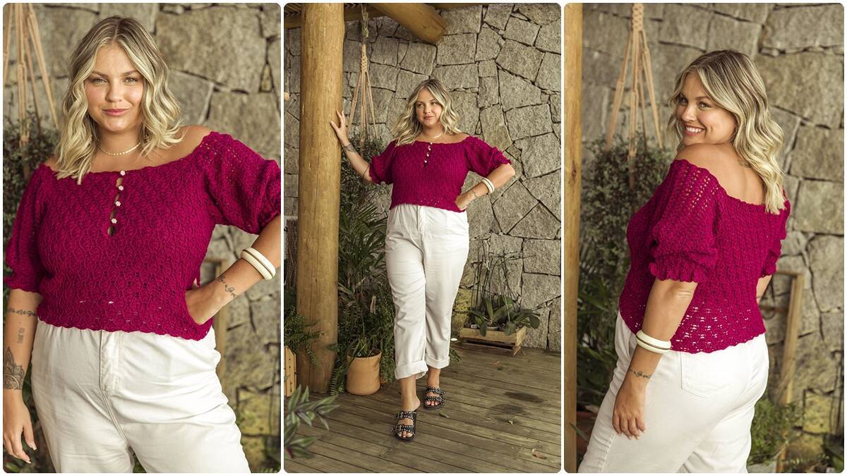Blusa de Crochê com Manga Bufante: Peça Charmosa e Elegante!