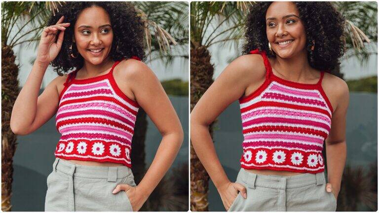 Cropped de Crochê com Squares Luciana: Charme e Estilo!