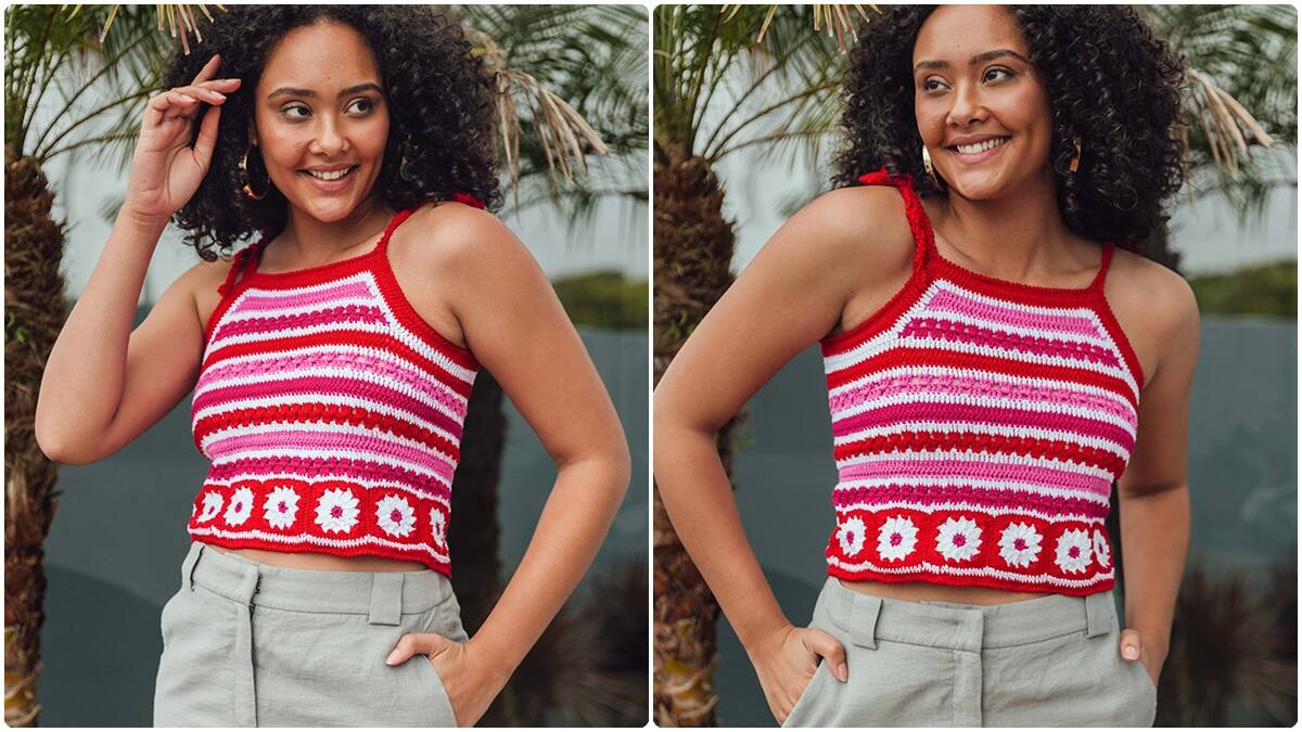 Cropped de Crochê com Squares Luciana: Charme e Estilo!