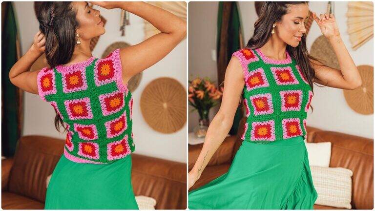 Blusa de Crochê com Squares: Modelo Lindo e Fácil de Fazer!