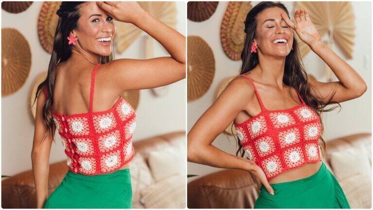 Cropped de Crochê com Squares de Flores: Peça Única e Linda!