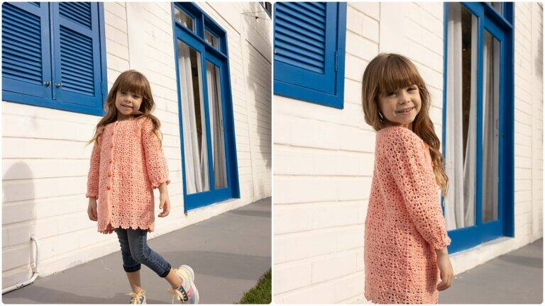 Vestido de Crochê Infantil com Botões: Charme e Elegância!
