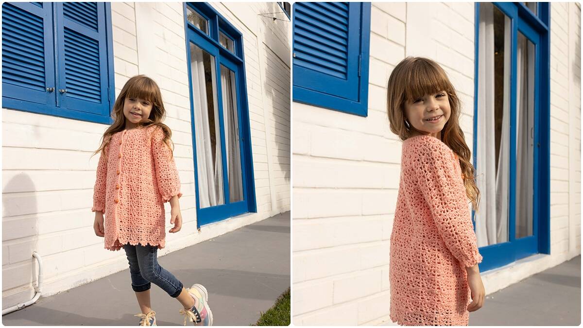 Vestido de Crochê Infantil com Botões: Charme e Elegância!