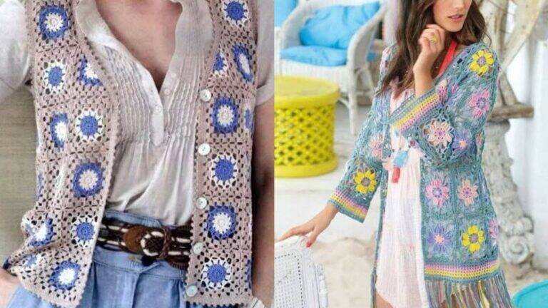 Cardigãs e Coletes de Crochê Feitos com Squares: Estilo e Versatilidade