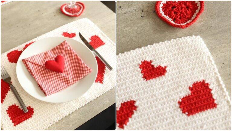 Jogo Americano em Crochê Corações: Mais Amor na Decoração!