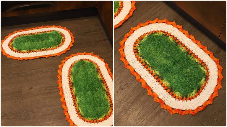 Jogo de Tapete em Crochê Esmeralda: Cores Linda para Decorar!