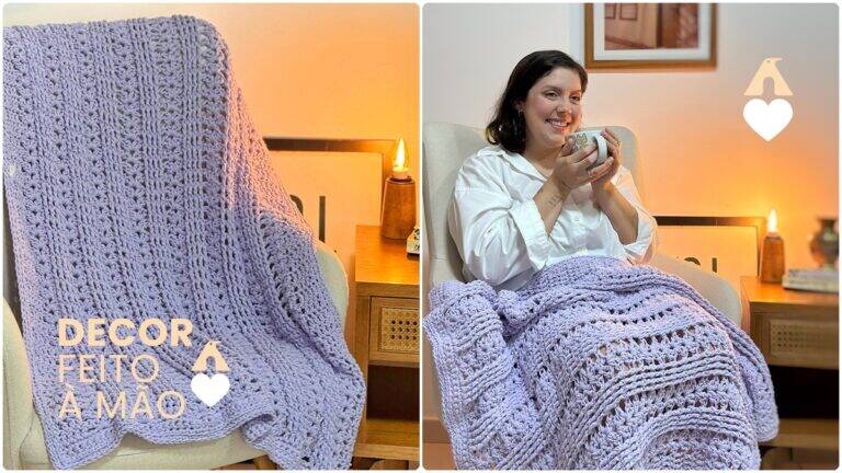 Manta de Crochê Lavanda: Aconchego e Calor para Decorar!