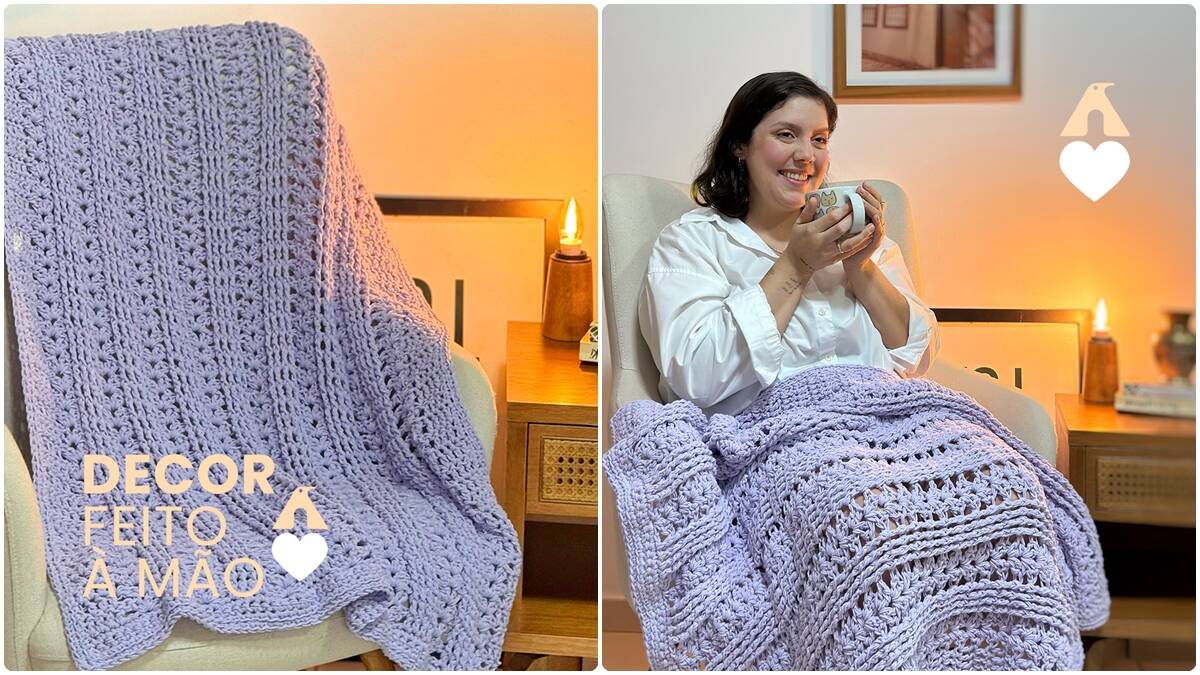 Manta de Crochê Lavanda: Aconchego e Calor para Decorar!