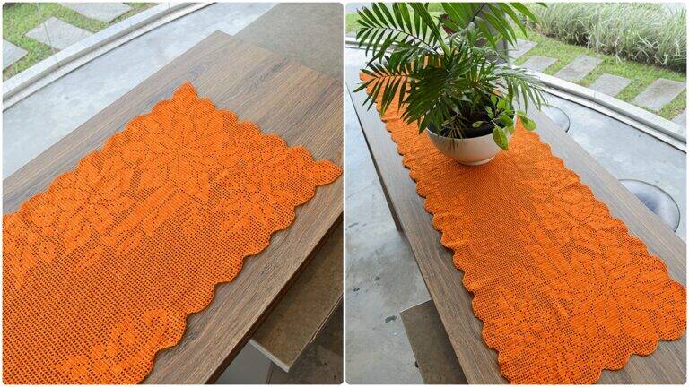 Trilho de Mesa em Crochê Dark Cheddar: Decoração Vibrante!