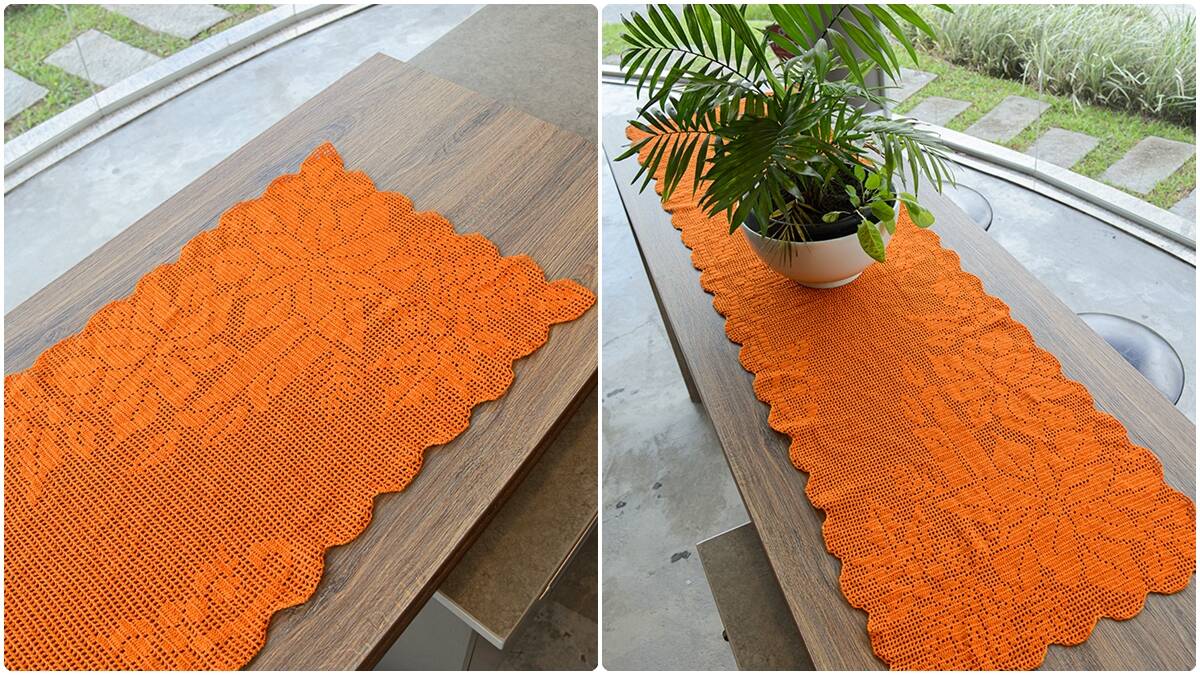 Trilho de Mesa em Crochê Dark Cheddar: Decoração Vibrante!