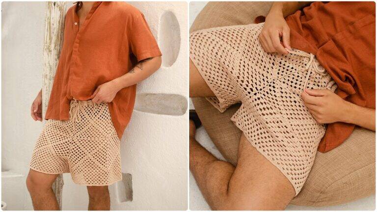 Bermuda Masculina em Crochê Amêndoa: Crie Esse Modelo Lindo!