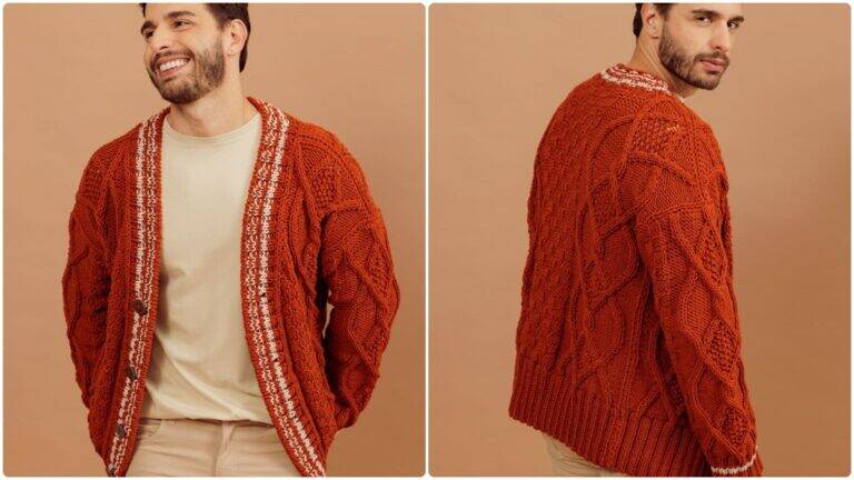 Cardigã Masculino em Tricô Enjoy: Elegância Artesanal!