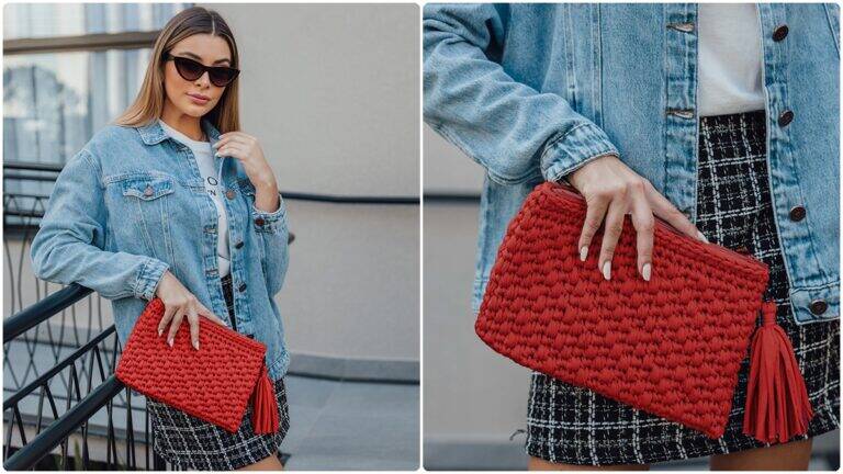 Clutch de Crochê Carmim: Elegância Artesanal que Encanta!