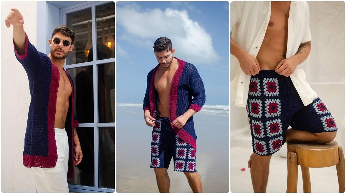 Conjunto de Crochê Masculino em Anil com Squares: Guia Completo!