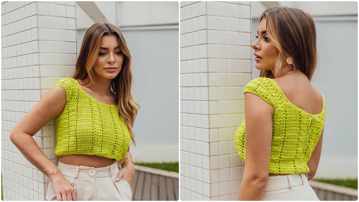 Cropped de Crochê Verde-Limão: Uma Peça Vibrante e Linda!